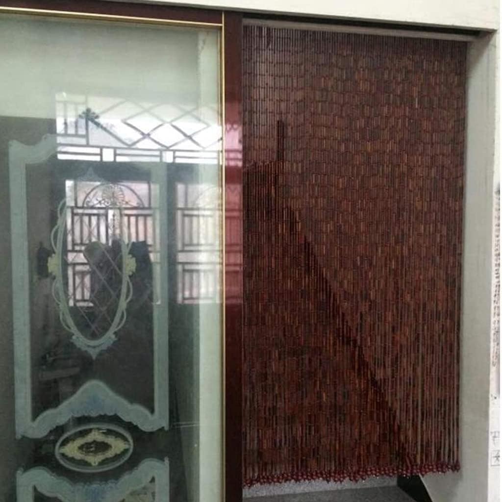 Natural Bamboo Bead Curtain for Doorways Red Panel 90x100cm 60 Strands