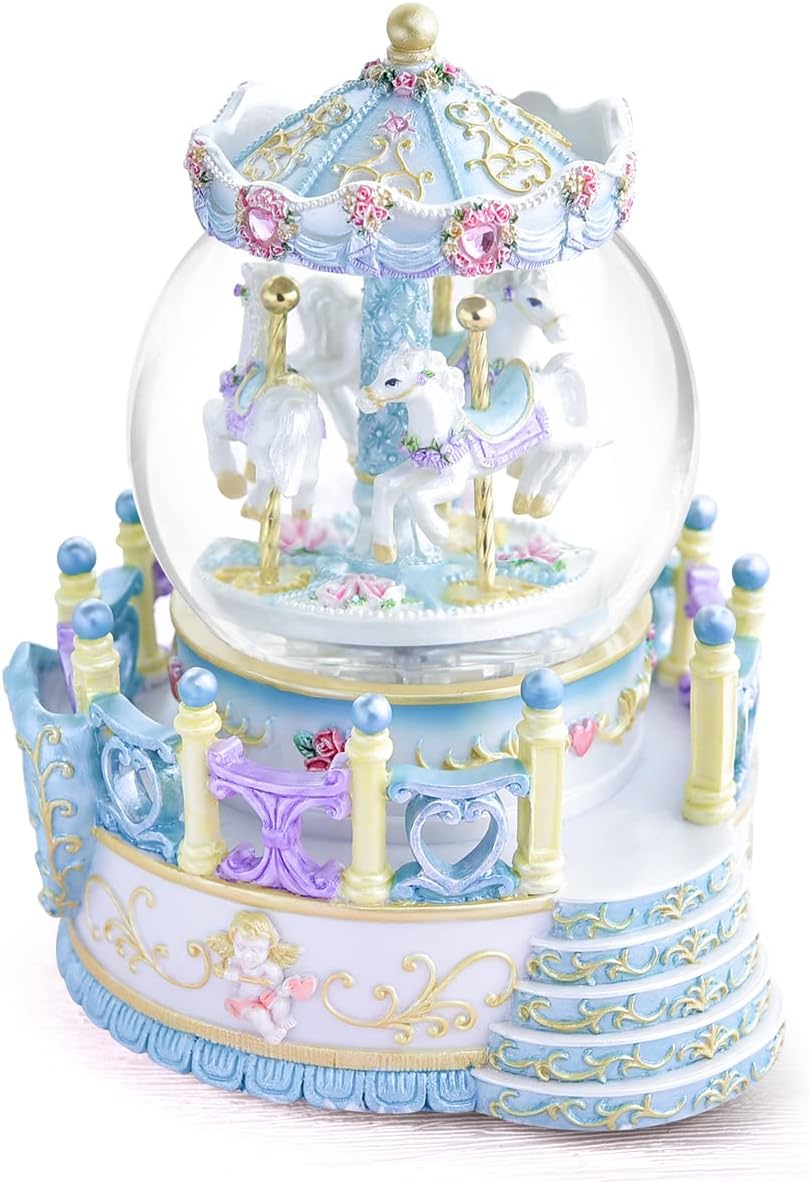 Carousel Horse Music Box with Light - Romantic Snow Globe Gift
