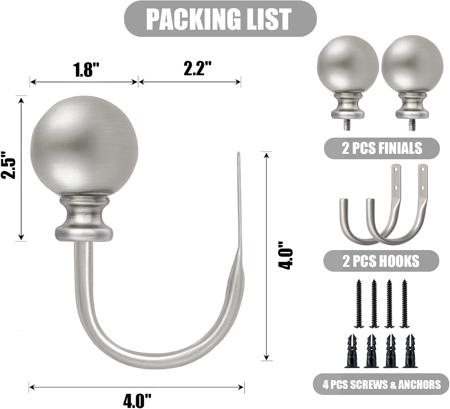 KAMANINA Decorative Curtain Holdbacks with Round Finials