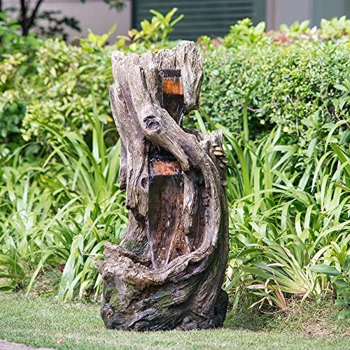 Rustic Tree Trunk Fountain with Light Grey