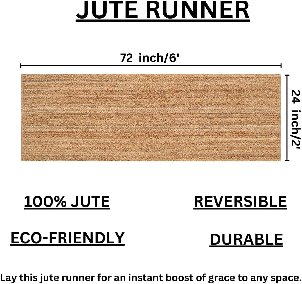 Savi Home Jute Runner Rug 24x72 Reversible Natural
