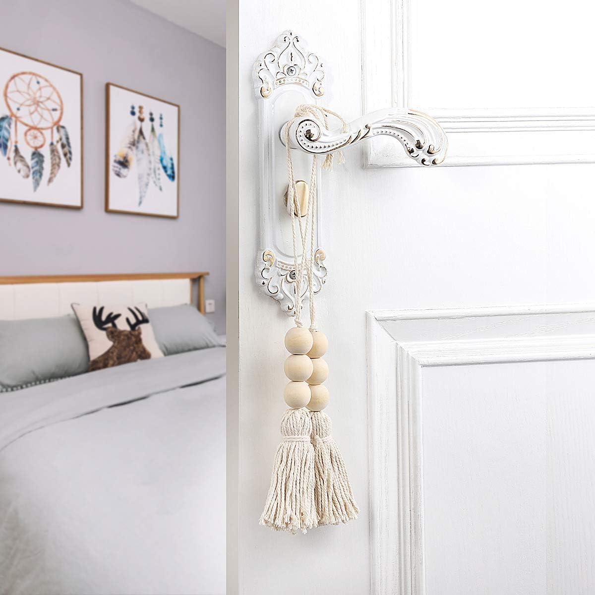 Farmhouse Wood Bead Tassel Garland