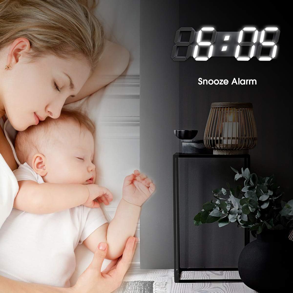 EPSKY 3D White Digital Wall Clock with Alarm and Date Display