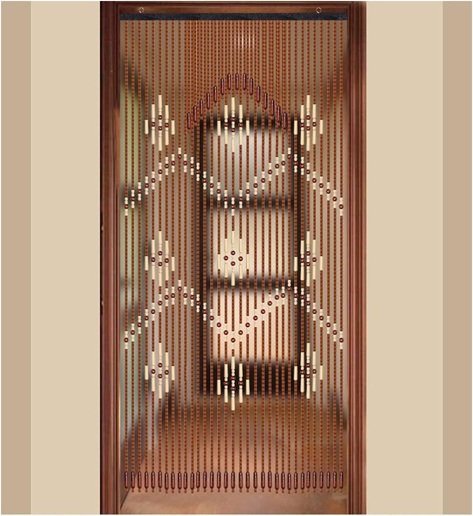 ZHOUXIAO Natural Wood Beaded Curtain 32 Strands 90x175cm