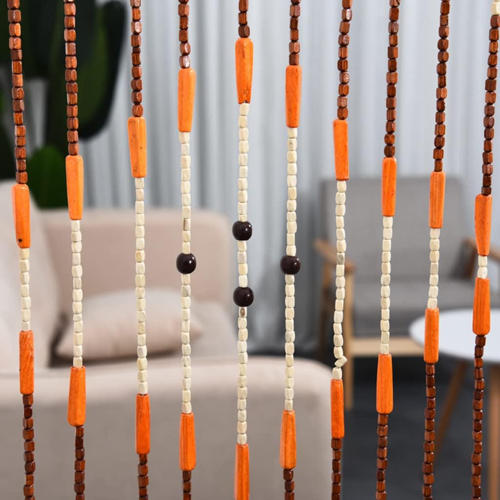 ZHOUXIAO Wood Beaded Curtain 38 Strands 90x175cm Door Divider