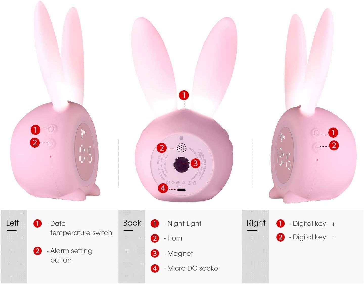 KDtech Kids Alarm Clock with Night Light and 6 Ringtones