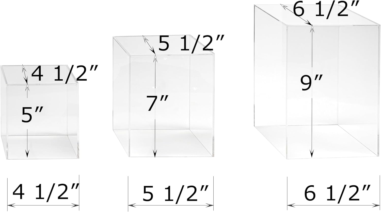 Red Co Set of 3 Square Clear Acrylic Display Pedestals with Polished Edges