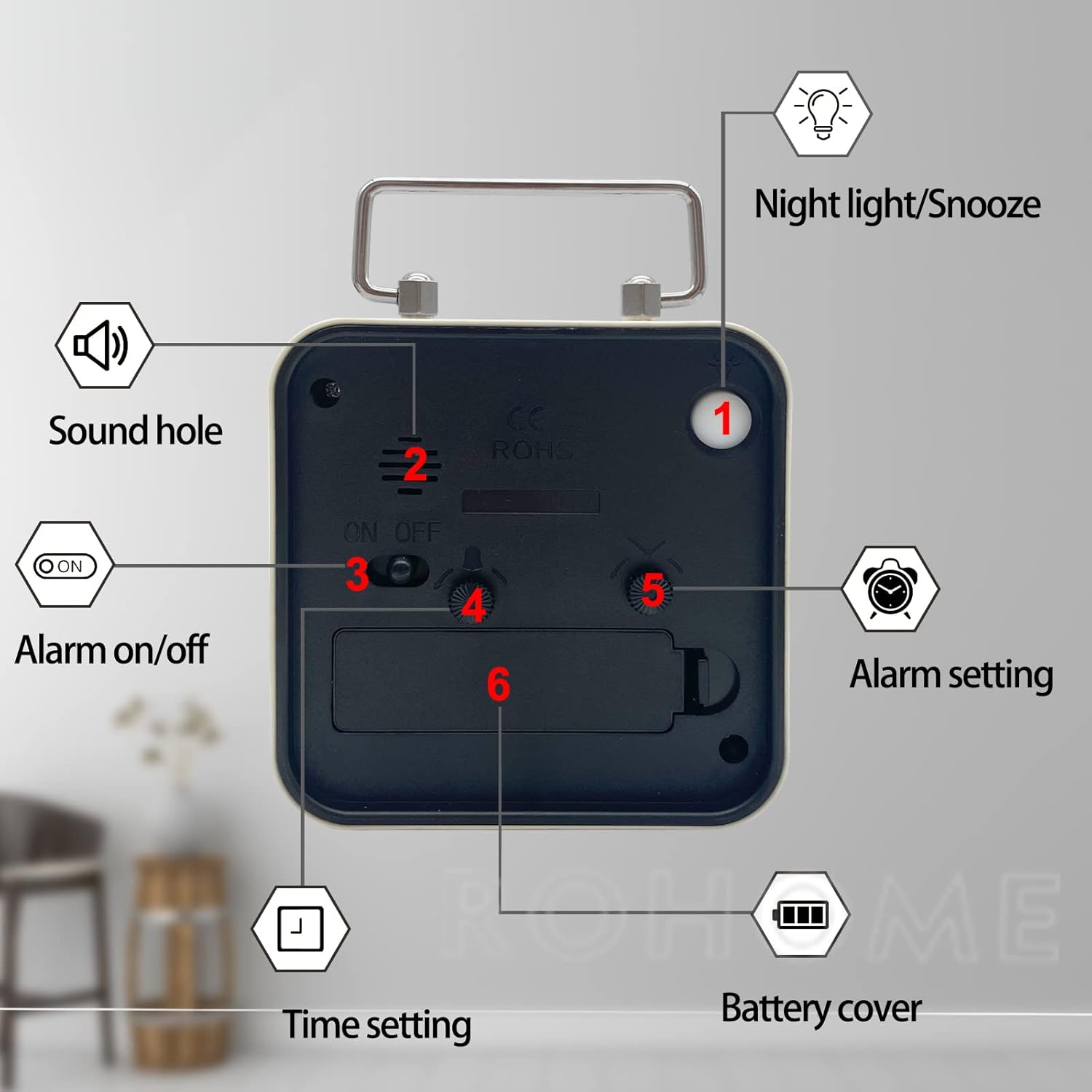 Retro Small Alarm Clock with Night Light and Silent Quartz Movement