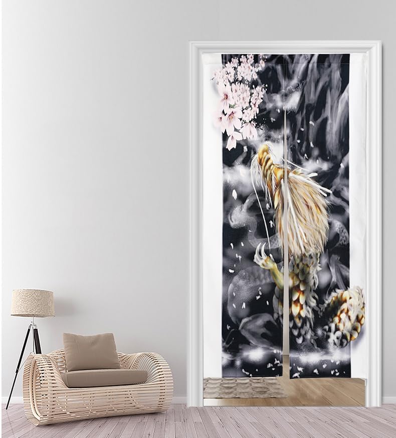 nextdesign Noren Doorway Curtain with Dragon and Sakura Print