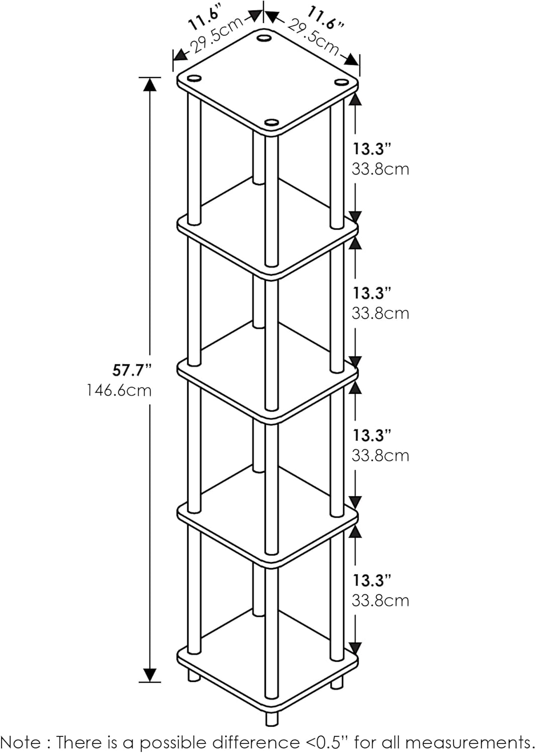 Furinno 5-Tier Corner Display Shelf with Rounded Edges