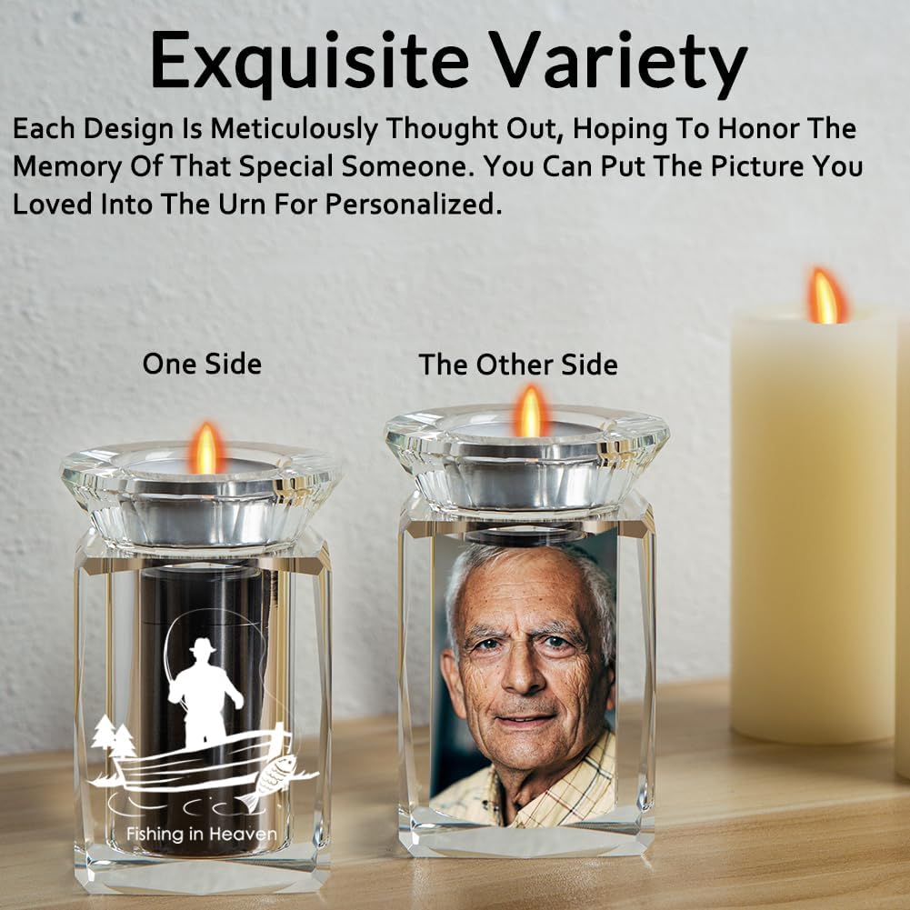 IFOLAINA Small Cremation Urn for Human Ashes Fishing in Heaven Crystal Keepsake