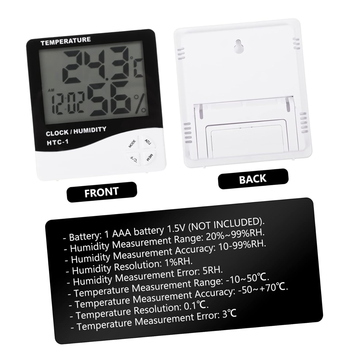1pc LCD Thermometer Clock for Indoor Temp Humidity Monitoring