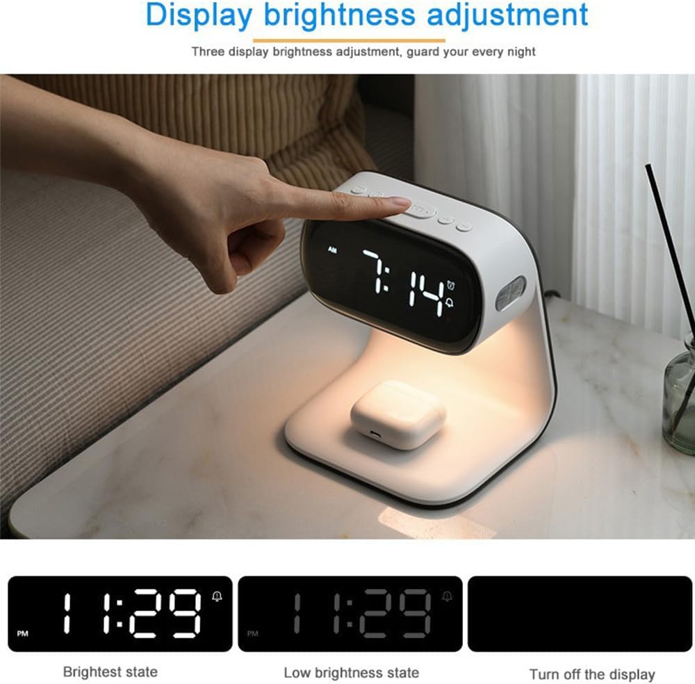IHAO 3in1 Wireless Charging Alarm Clock Night Light