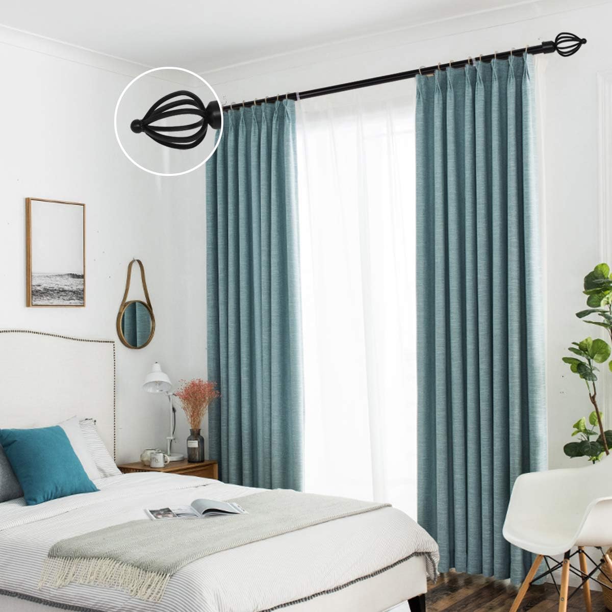 KNOWBELL 42 to 120 Inch Curtain Rod with Cage Finials