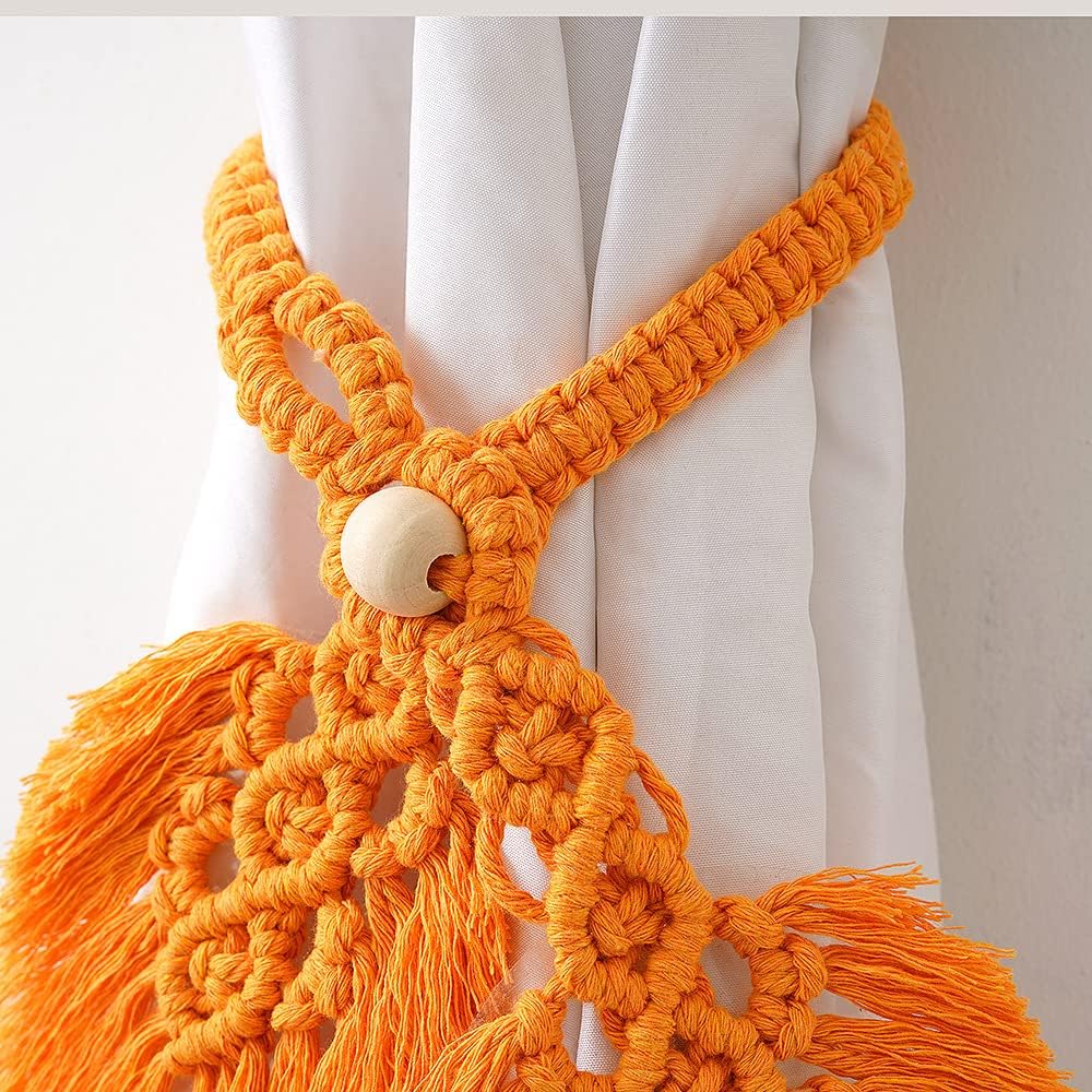 Handmade Cotton Curtain Tiebacks with Adjustable Wooden Beads