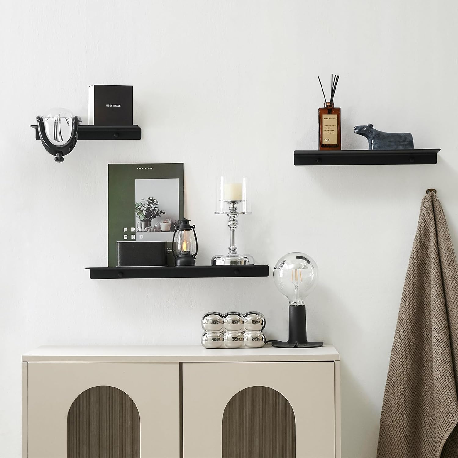 JOOM Small Metal Wall Floating Shelf - Black 8 Inch