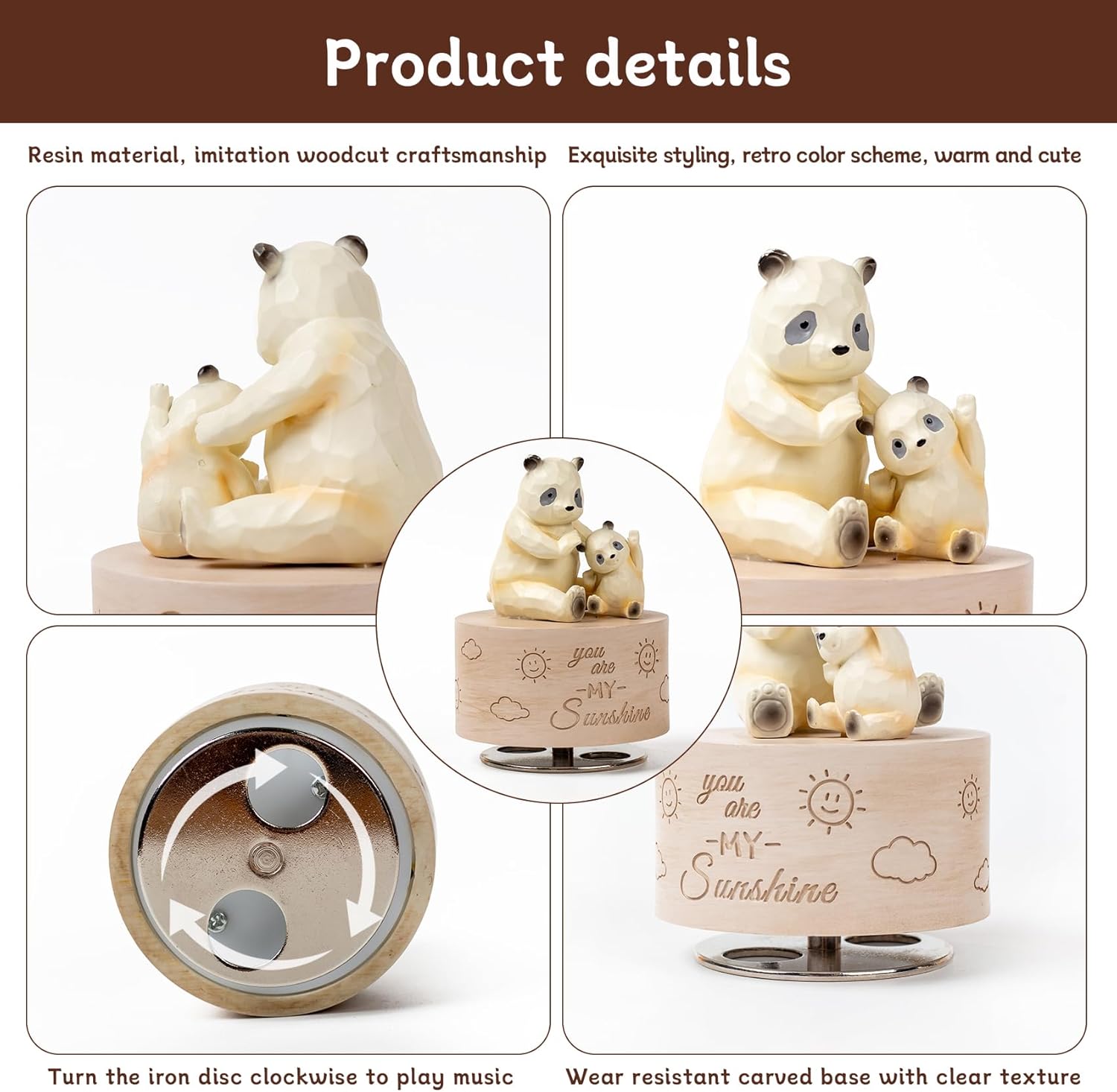Panda Music Box Figurine with You Are My Sunshine Song