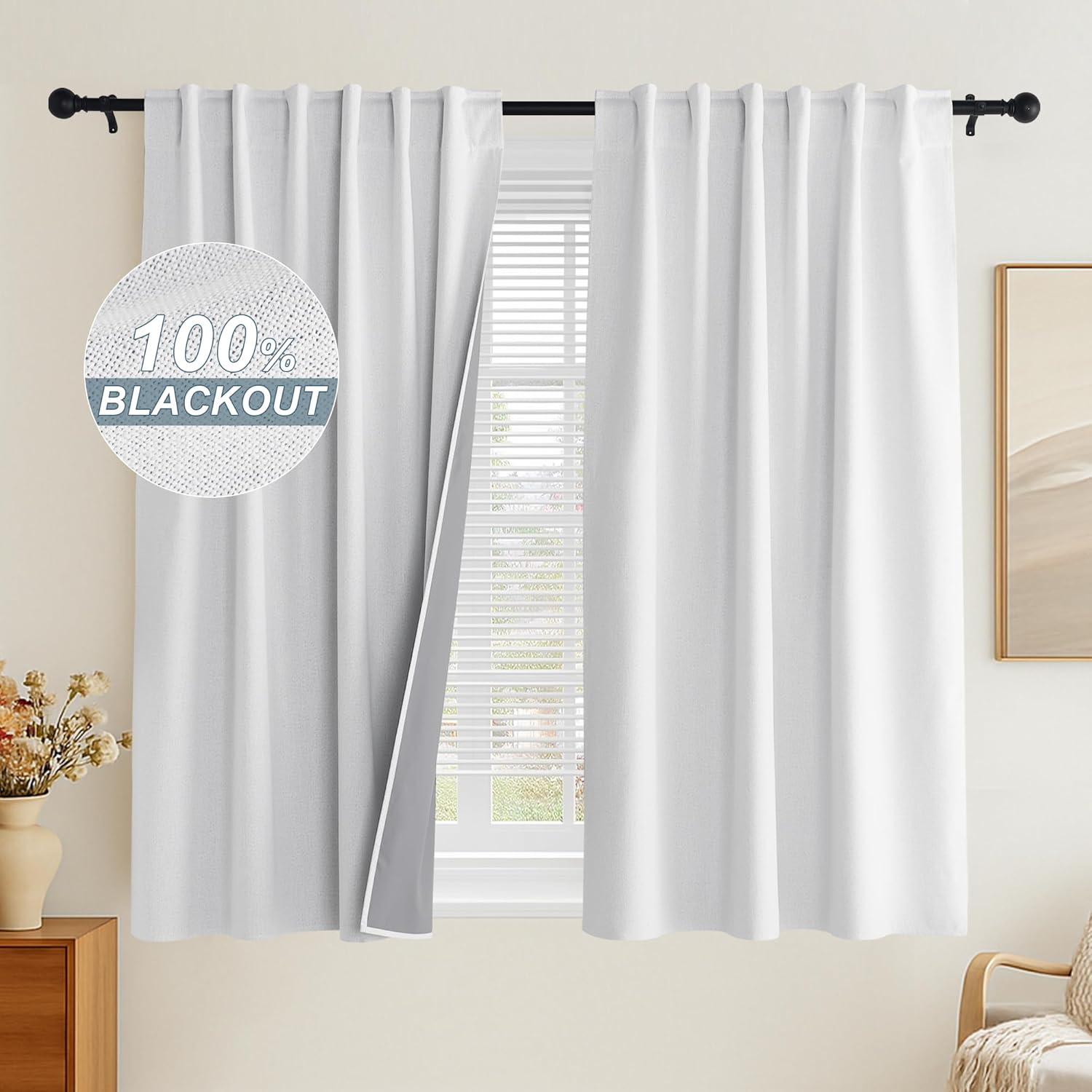 Pony Dance Faux Linen Blackout Curtains 2 Panels Set