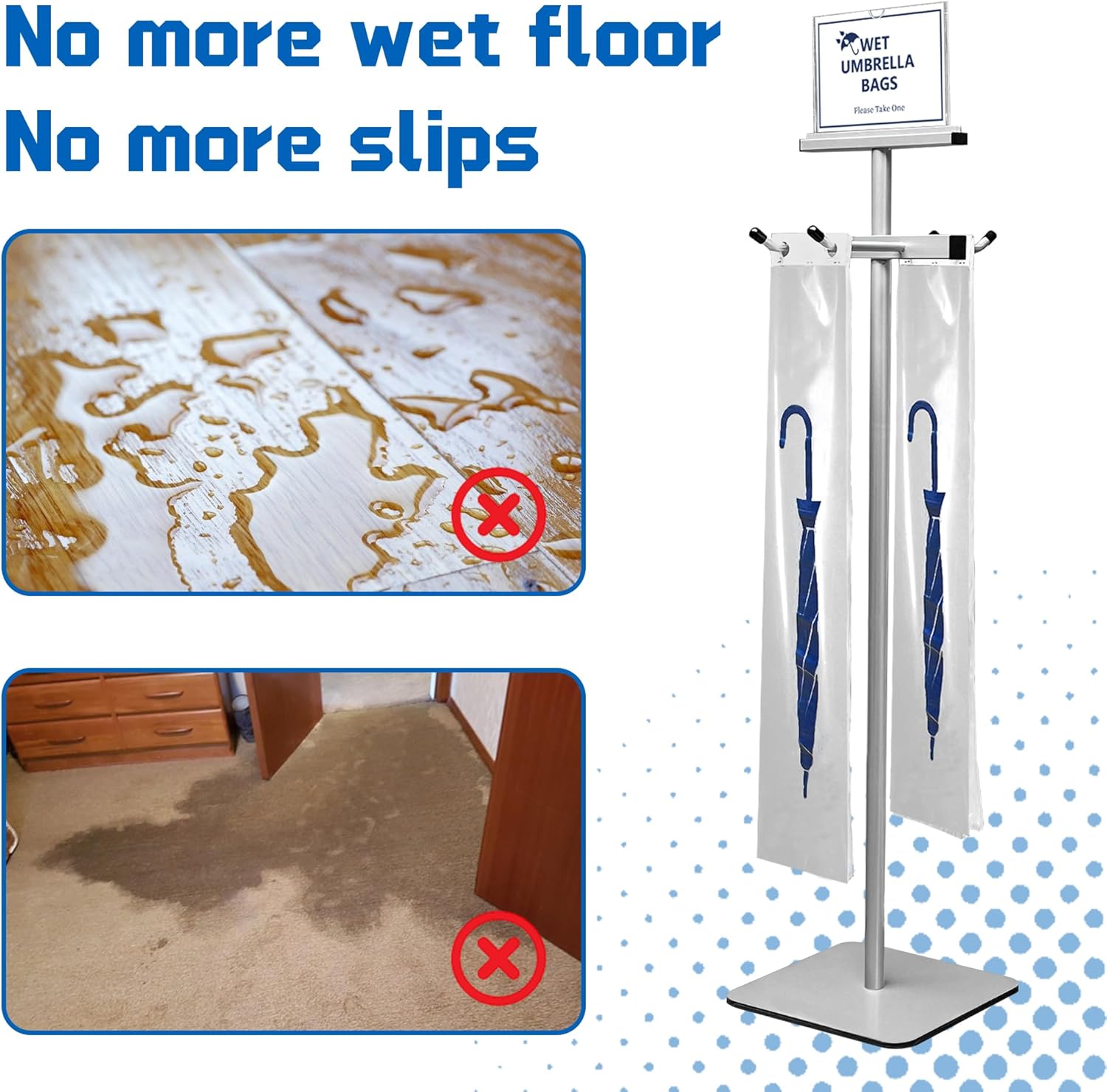 Montex Wet Umbrella Stand with 200 Plastic Bags and Holder