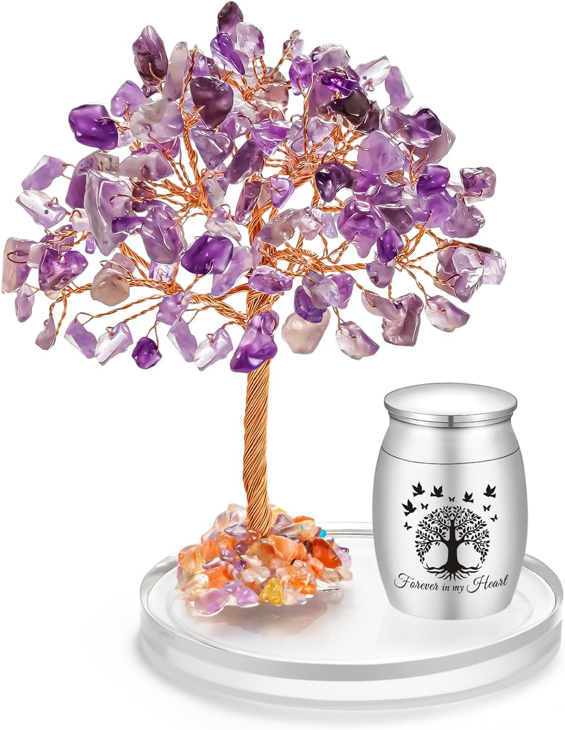 Abooxiu Mini Urn with Amethyst Crystal Tree of Life