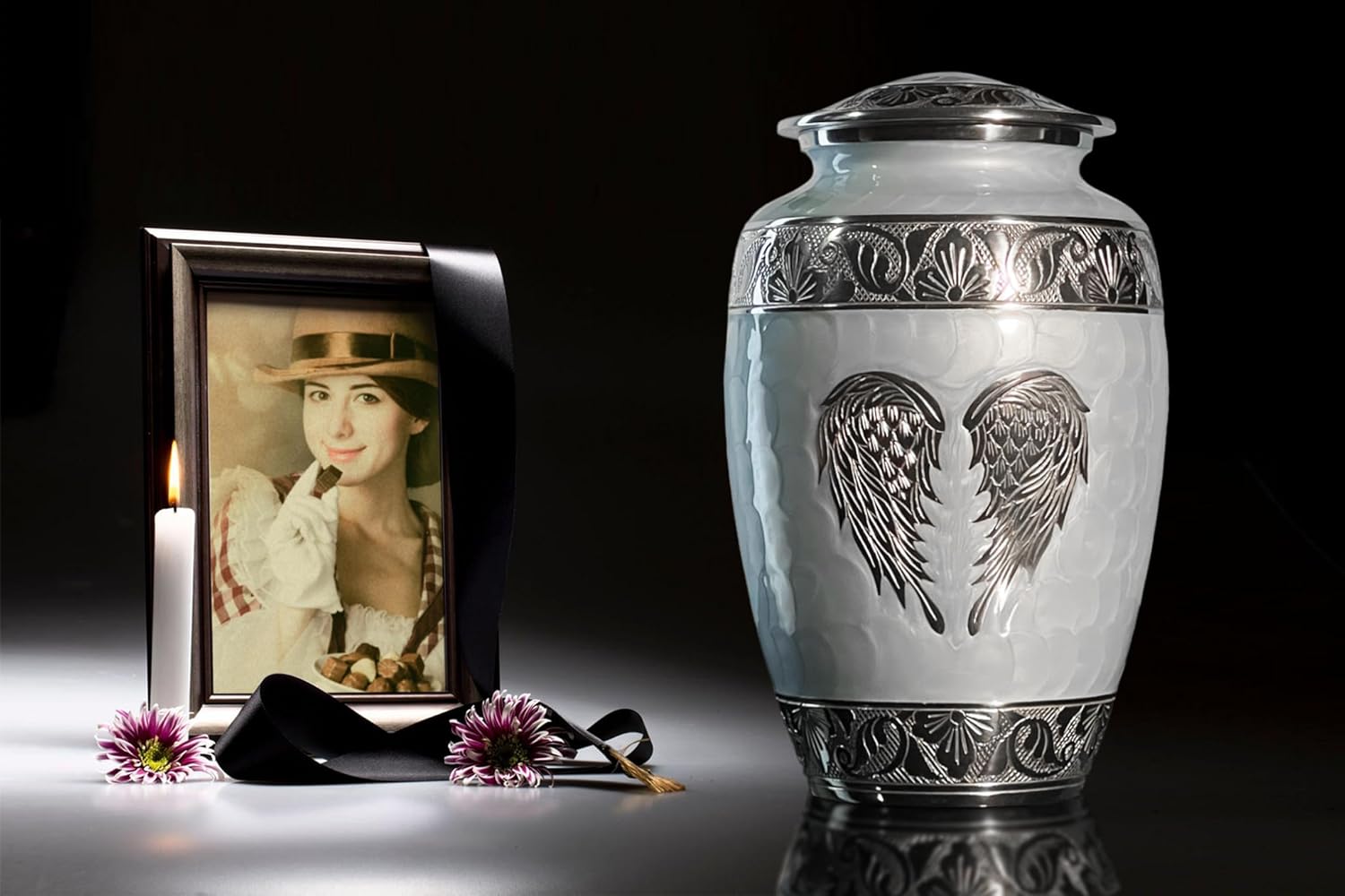 Cremation Urn with Angel Wings Design Sky Blue