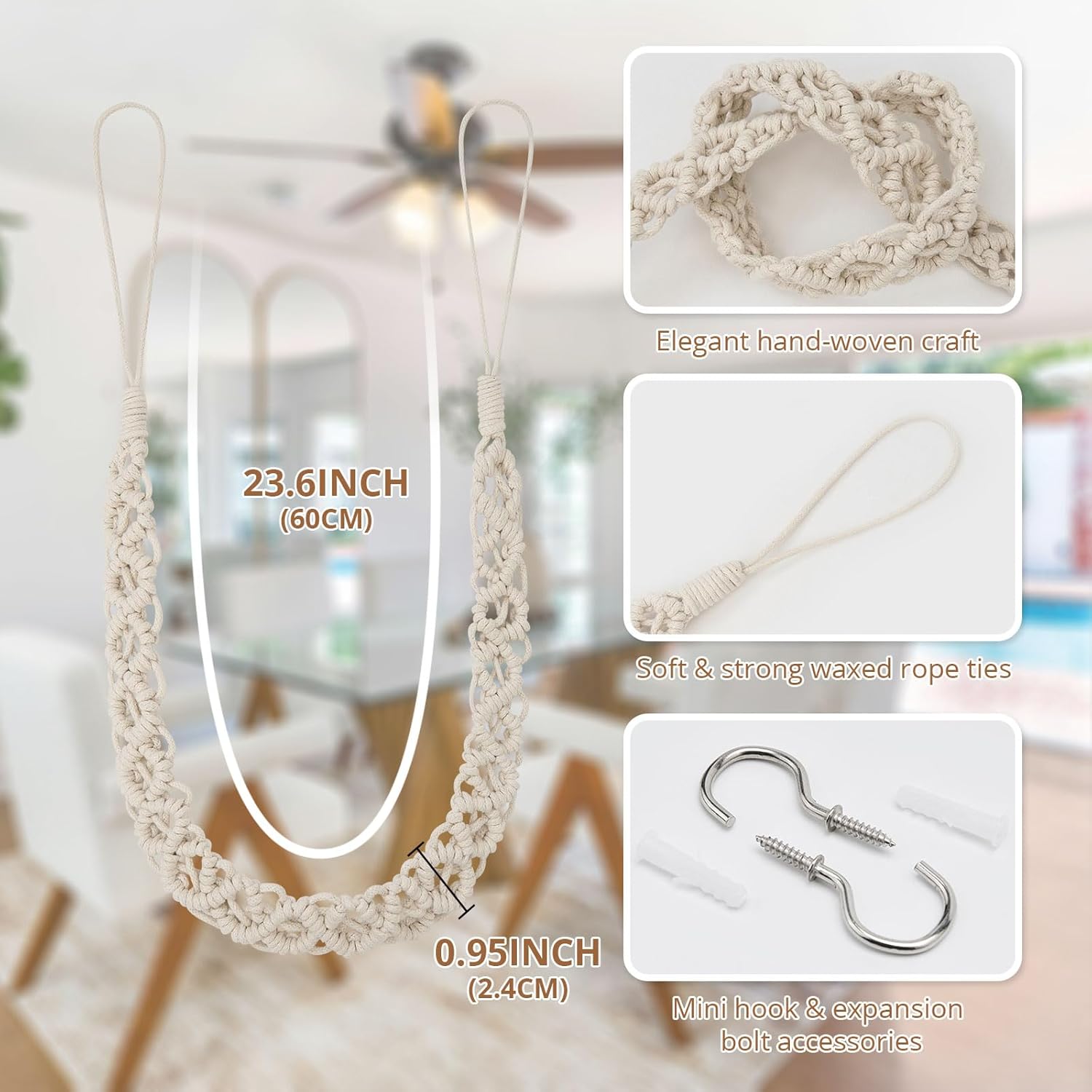 NICEEC 2 Pack Wax Rope Curtain Tiebacks