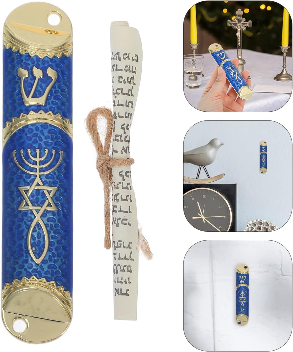 Classic Metal Mezuzah with Scroll Door Decoration
