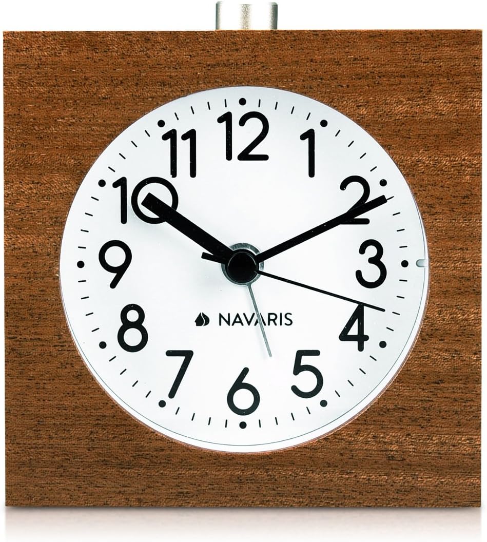 Navaris Wood Analog Alarm Clock - Dark Brown