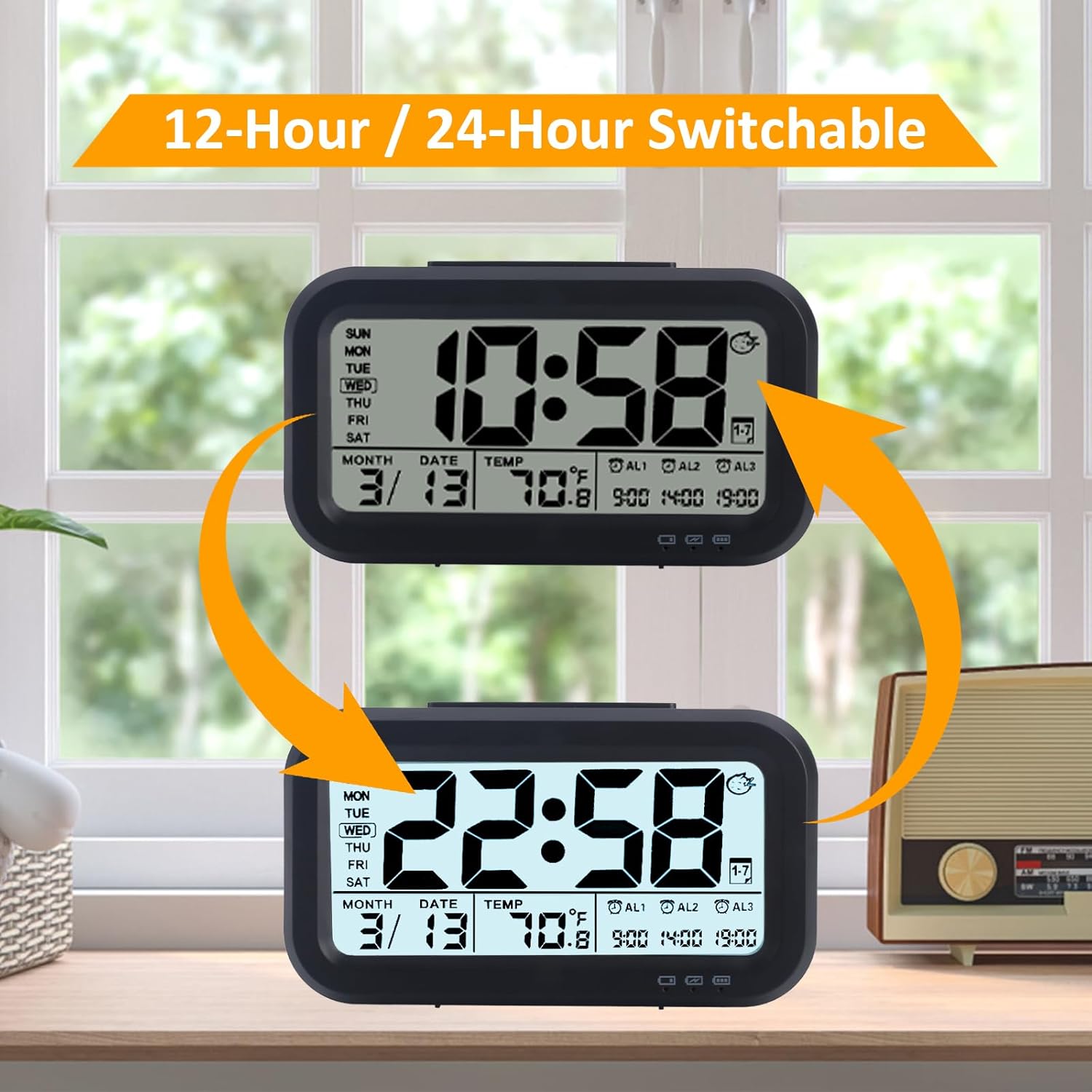 Digital Alarm Clock with 43 Screen and 3 Bells for Heavy Sleepers