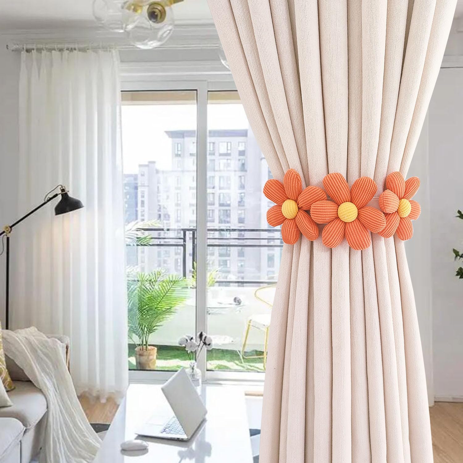 2pcs Flower Curtain Buckles Orange