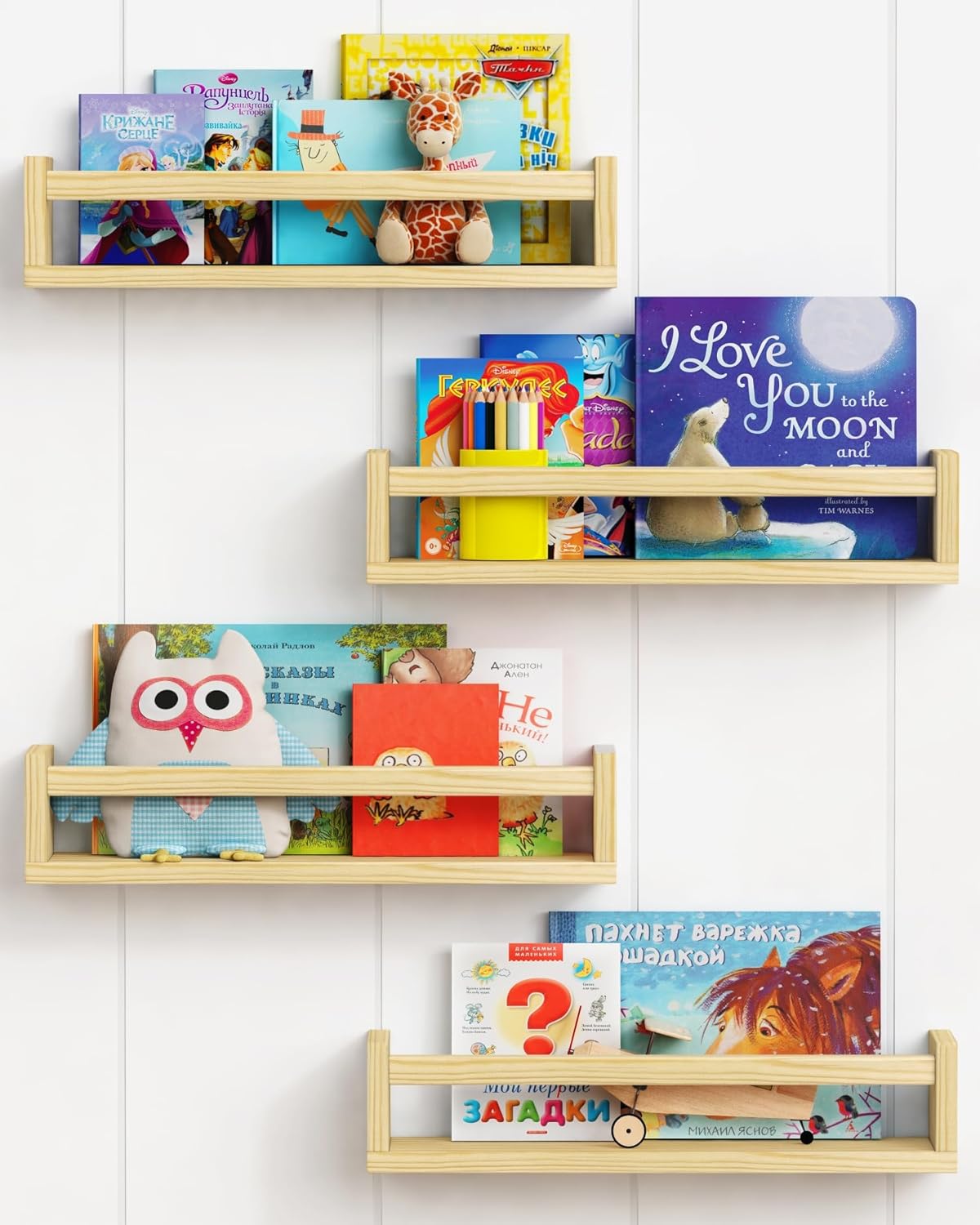 Forbena Natural Wood Floating Bookshelf 4 Pack