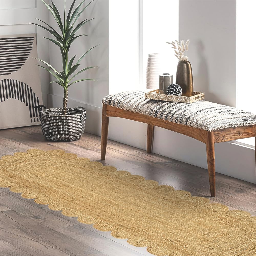GRUHUM Scalloped Jute Runner Rug 26 x 10ft