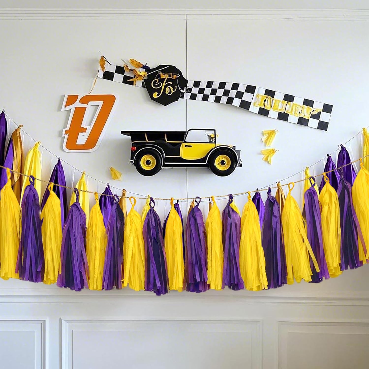 Purple Yellow Paper Tassel 20 Pack for Party Decor