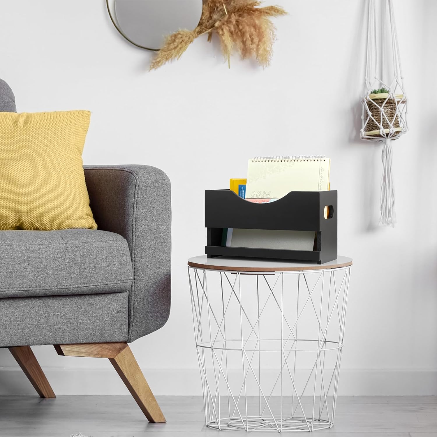 DRASTAR Black Wood Magazine Rack Floor Holder