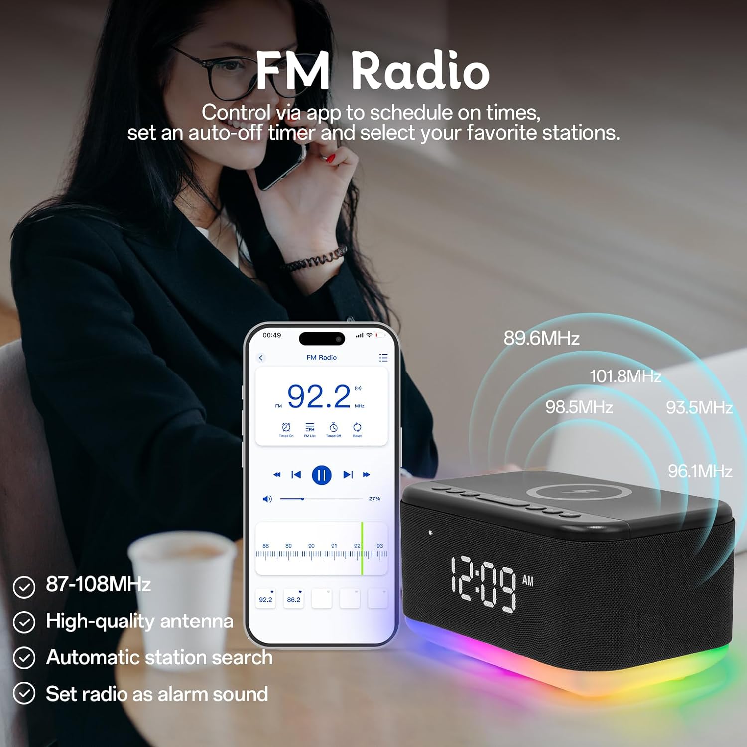 Fansbe Smart Bluetooth Alarm Clock with Night Light and FM Radio