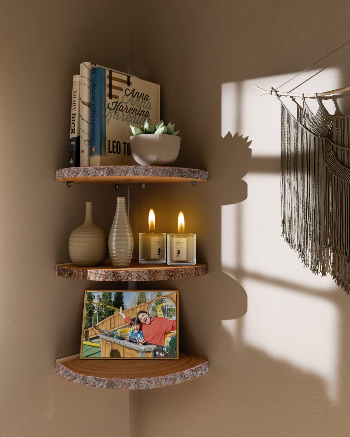 3Pcs Rustic Corner Floating Shelves for Home Decor