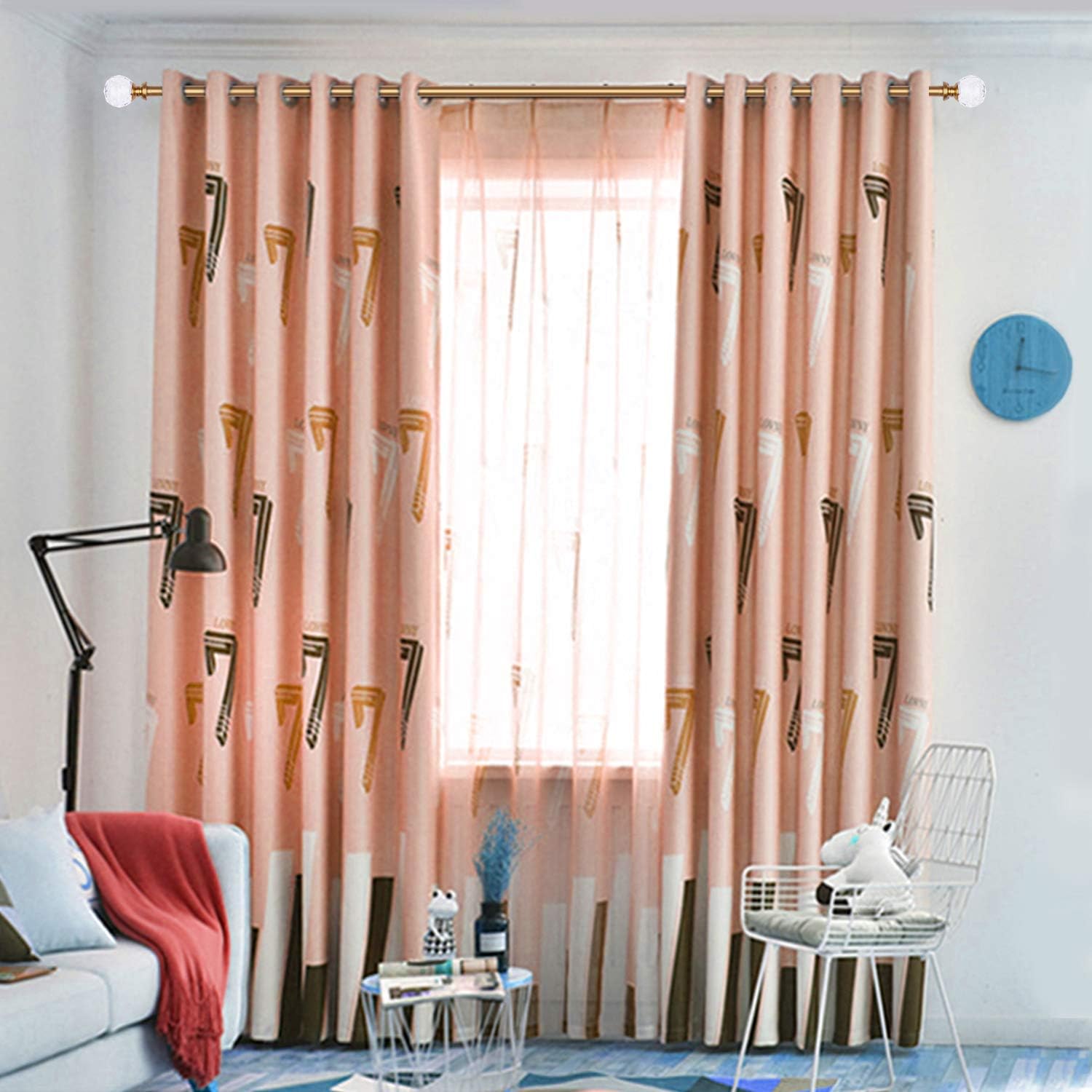 Acrylic Ball Finials Curtain Rod Set 28-48 Inch Gold