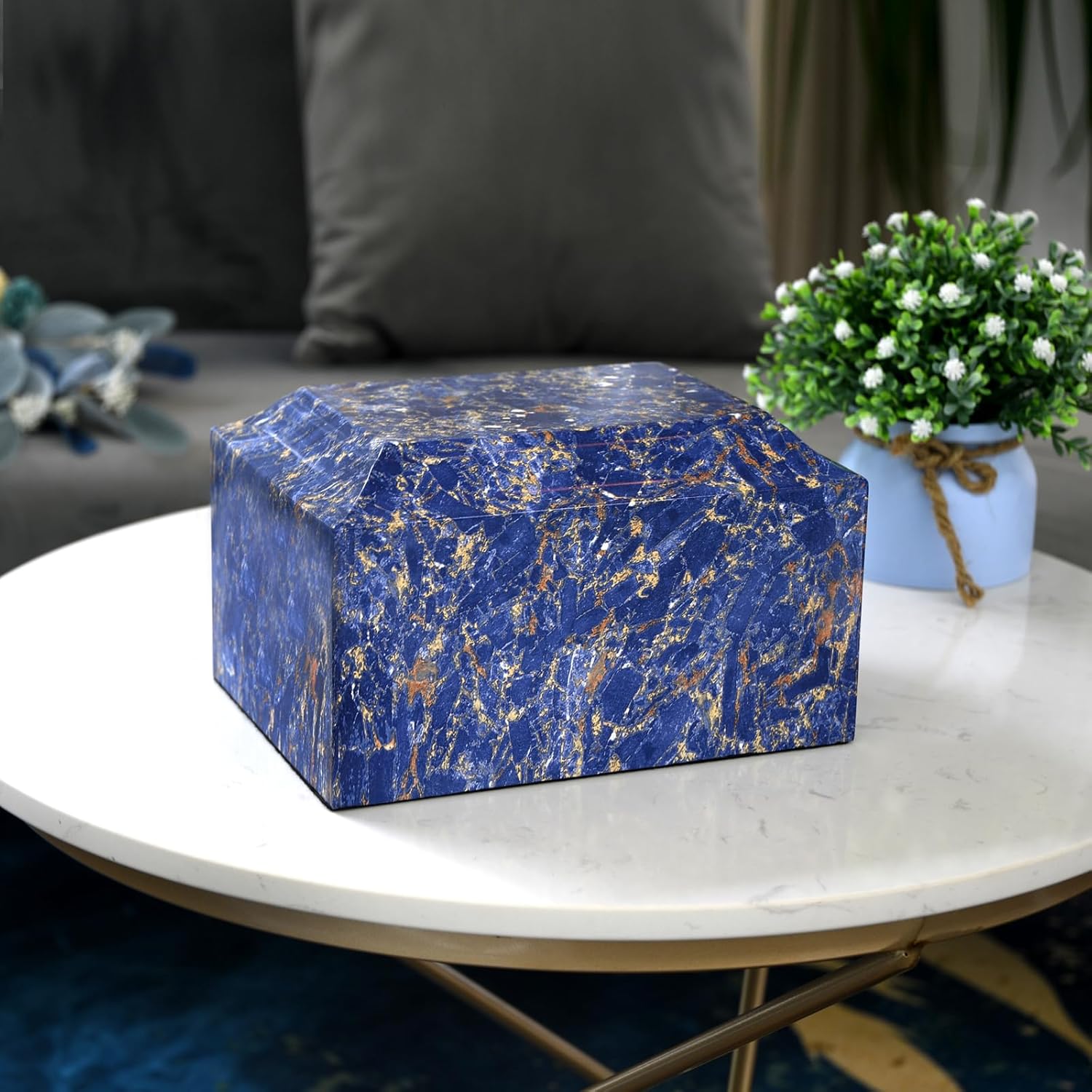 MAKEYS Blue Pattern Classic Cultured Marble Cremation Urn for Human Ashes Adult