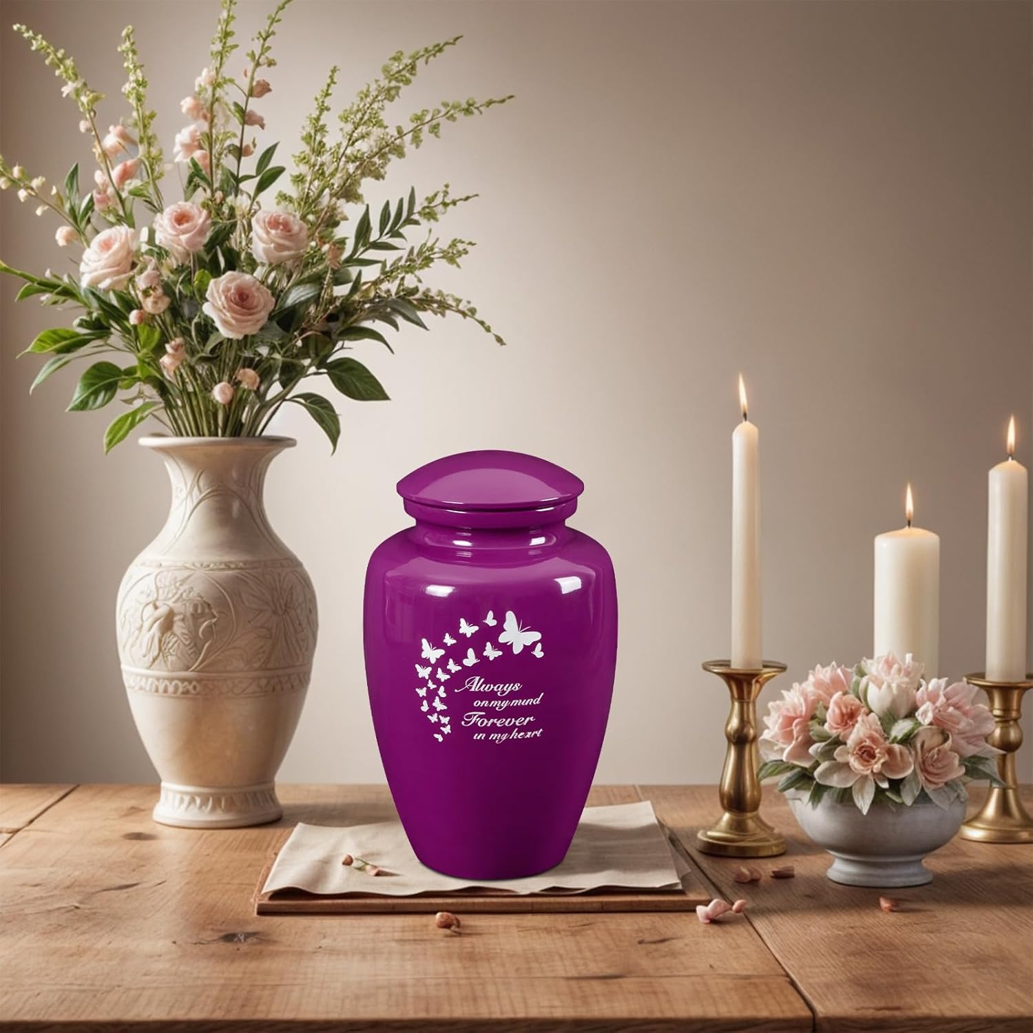 Purple Butterfly Urn for Ashes 10 Inch Height