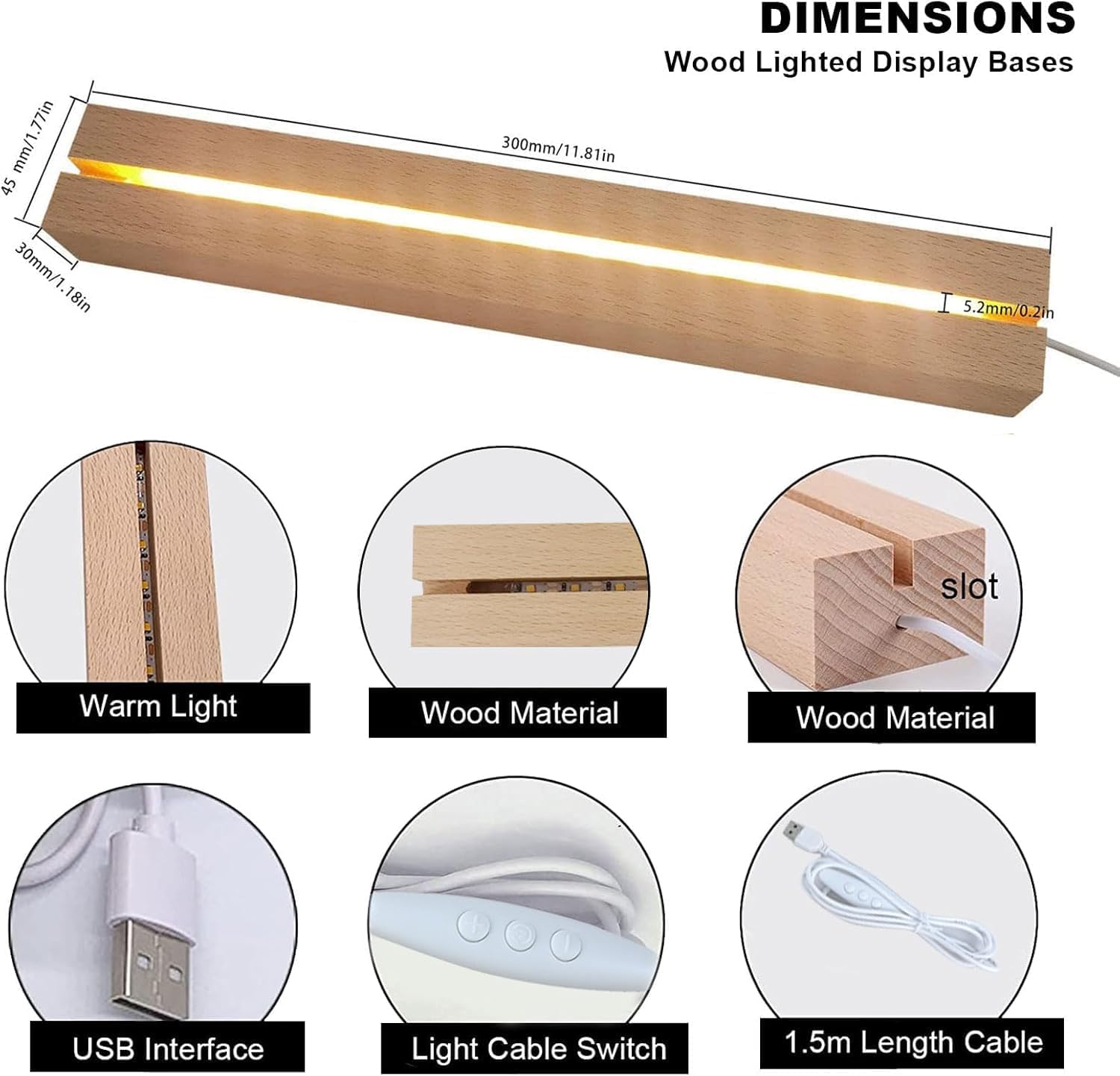 LED Light Base for Acrylic 2 Pcs 1181 Inch Wooden Display Pedestal