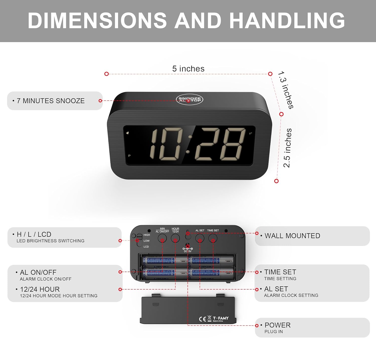 T-FAMY Hybrid LED LCD Alarm Clock with Snooze