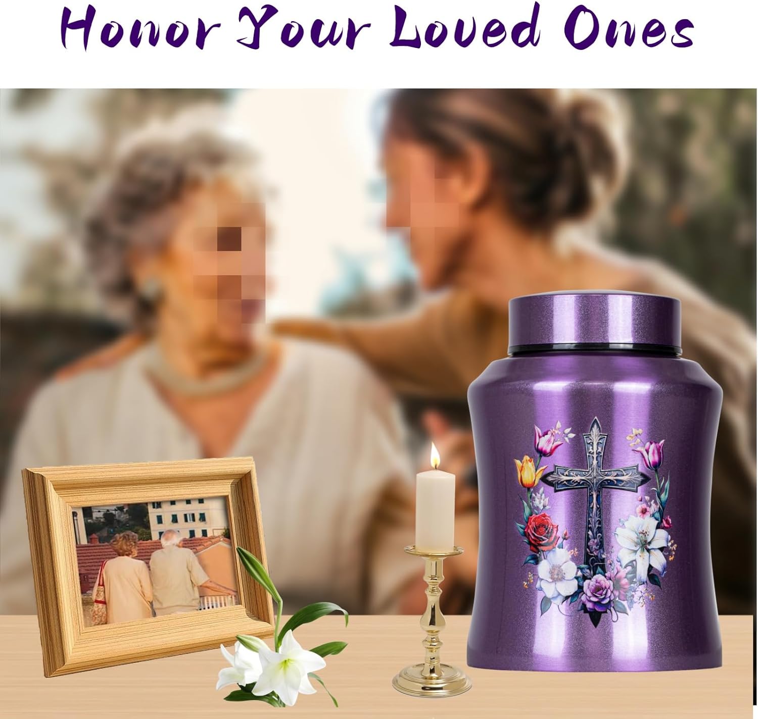 Purple Cross Urns for Ashes Large Personalized Cremation Urn for Adults