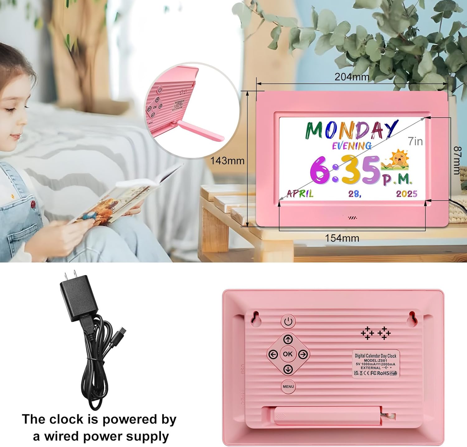 SSYA Digital Clock with 20 Alarms and Clear Display for Kids