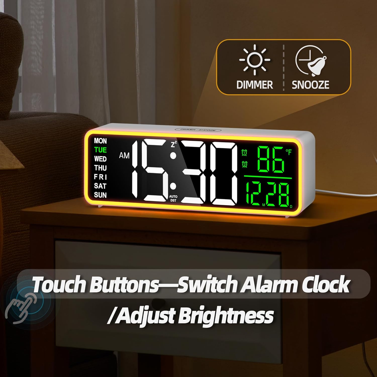 LEIKE 9 Inch Digital Alarm Clock with Night Light and USB Port