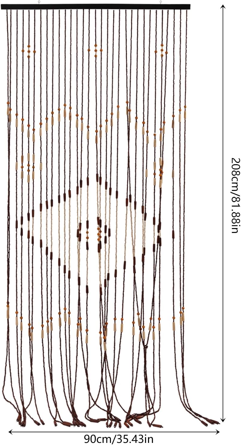 Beaded Curtain Door String with Bamboo and Wood Chocolate 355x82in