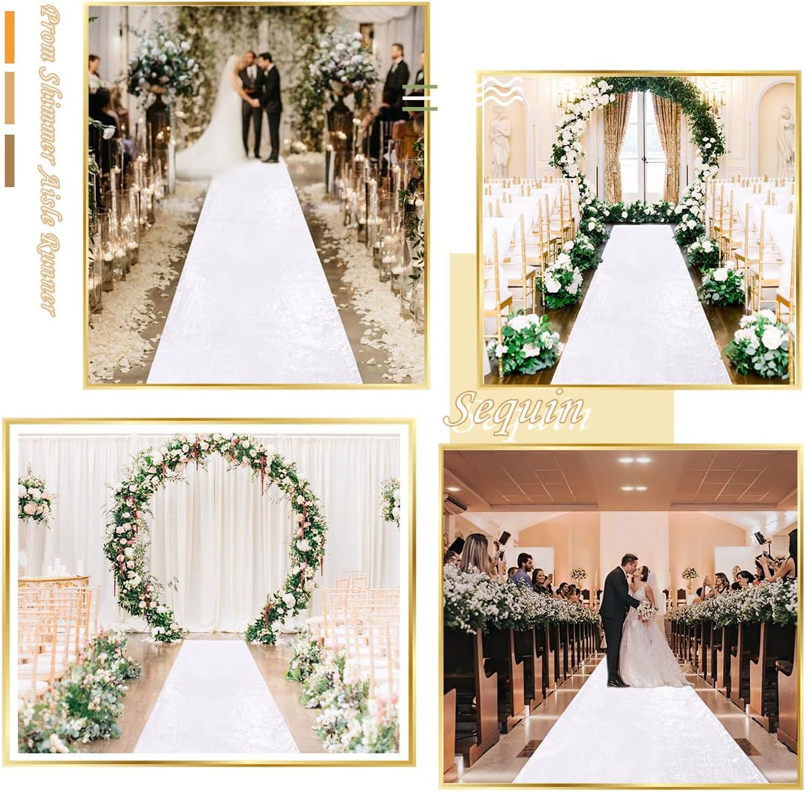 White Sequin Aisle Runner 2x15ft Wedding Carpet for Ceremony