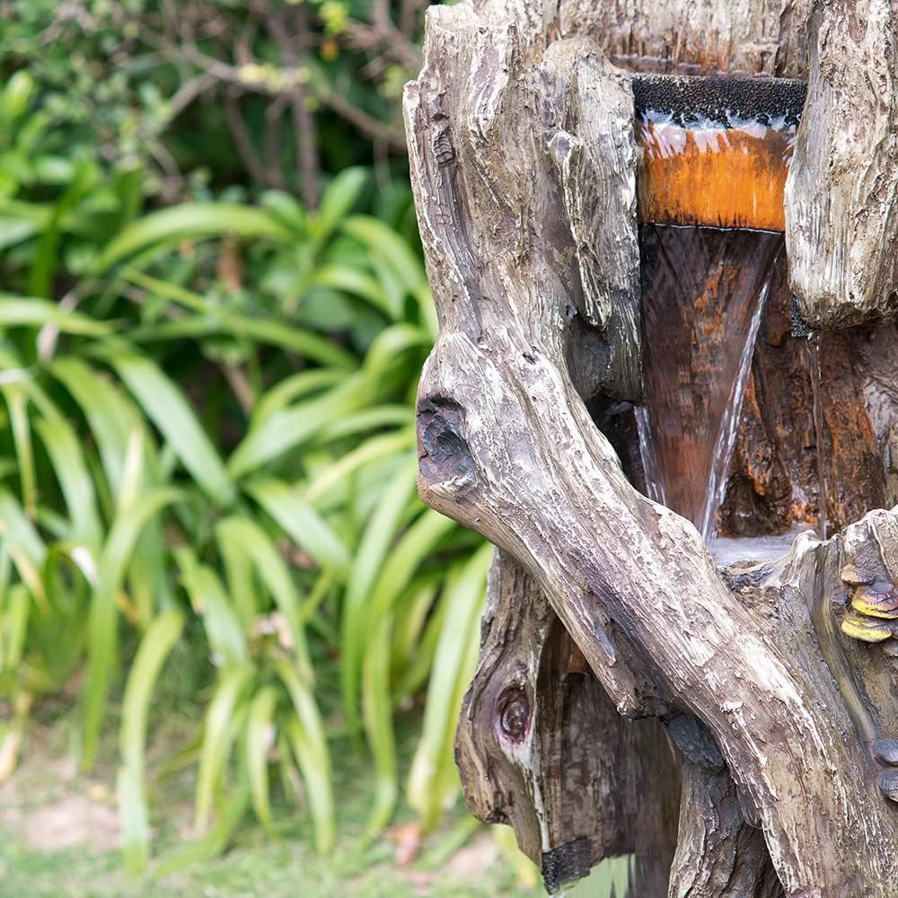 Rustic Tree Trunk Fountain with Light Grey