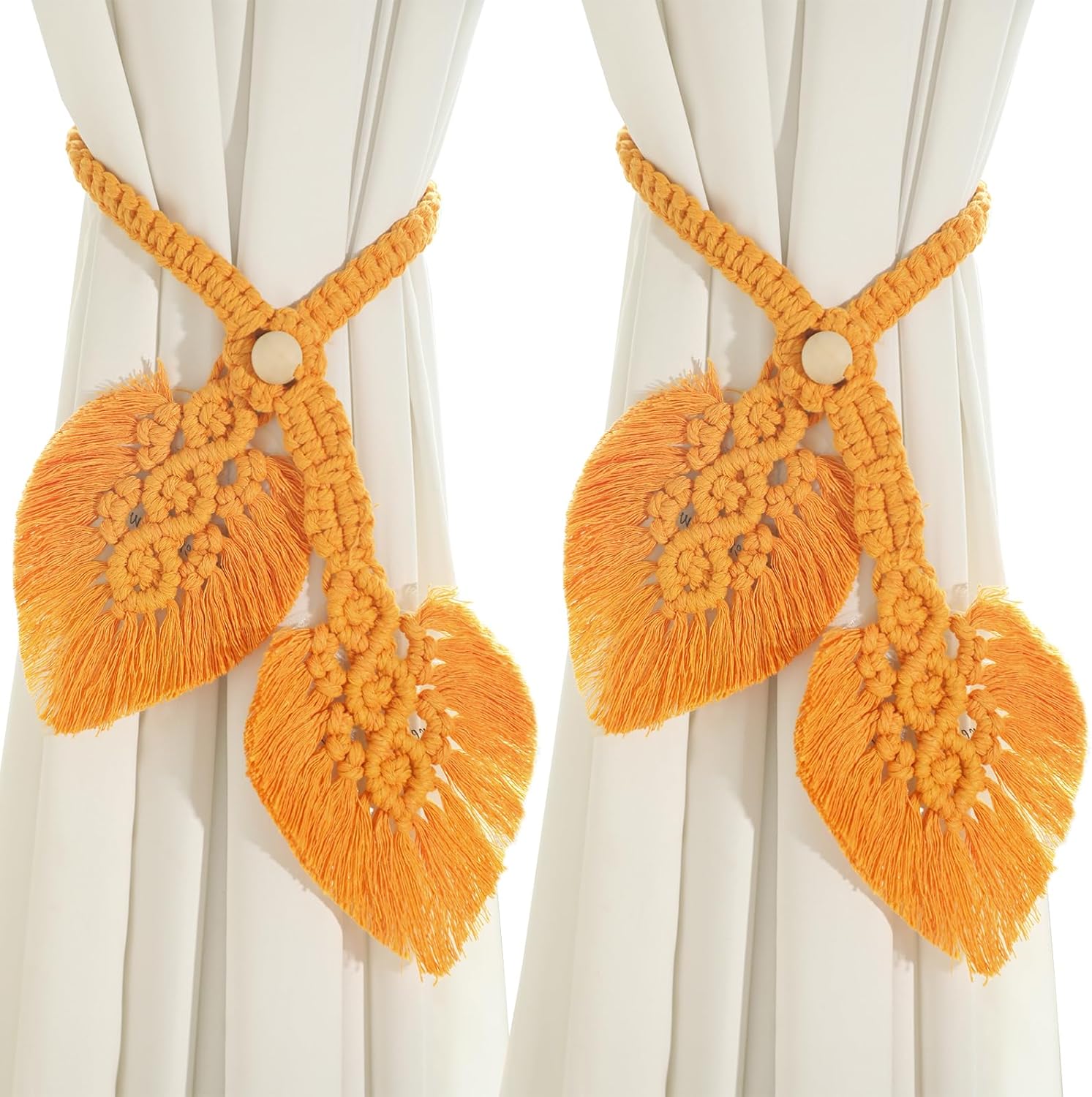 2 Pack Boho Curtain Tiebacks with Macrame Design