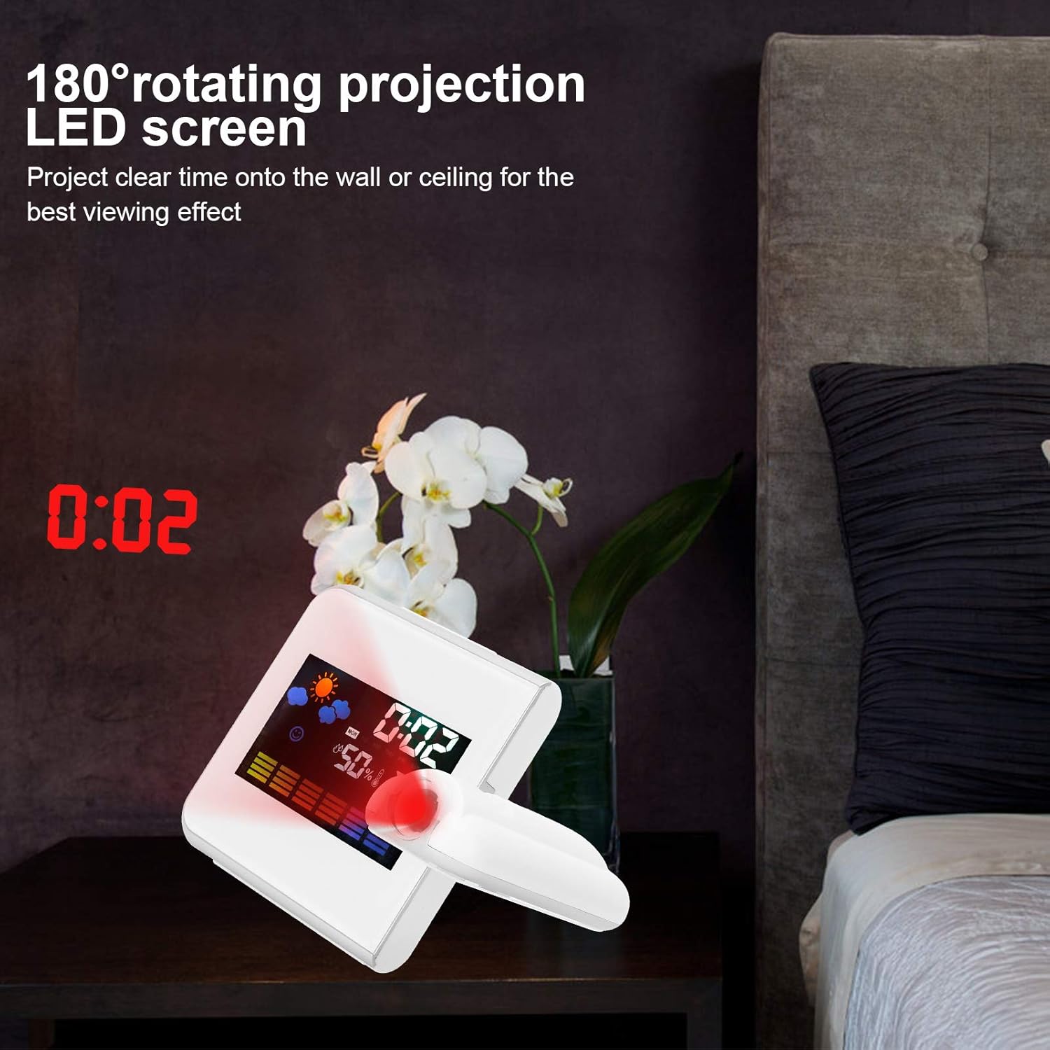 White Projection Alarm Clock with Weather Forecast