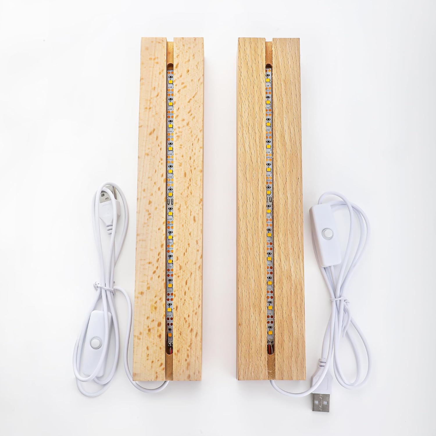 ZEERSHEE 2 Pcs Wooden LED Light Pedestal with USB Switch